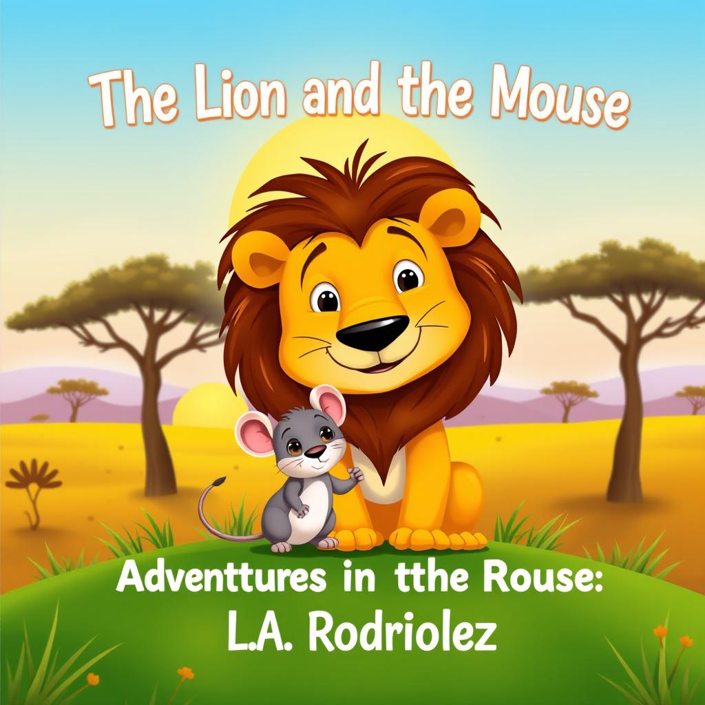 A children's book cover for 'The Lion and the Wise Mouse: Adventures in the Savannah' by L