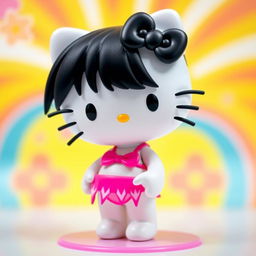 A Hello Kitty character with black hair, wearing a pink bikini, designed to look like a doll