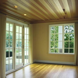 A grand 26ft by 14ft drawing room with 10ft high ceilings. A full-sized French window on the 26ft wall opens onto a sizable 22ft by 8ft outdoor deck.