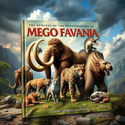 A captivating book cover featuring various mega fauna from prehistoric times, such as mammoths, saber-toothed cats, and giant ground sloths