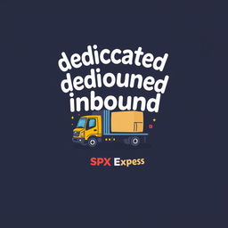 A t-shirt design featuring the words 'dedicated inbound' with a caricature theme of SPX Express