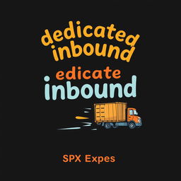 A t-shirt design featuring the words 'dedicated inbound' with a caricature theme of SPX Express