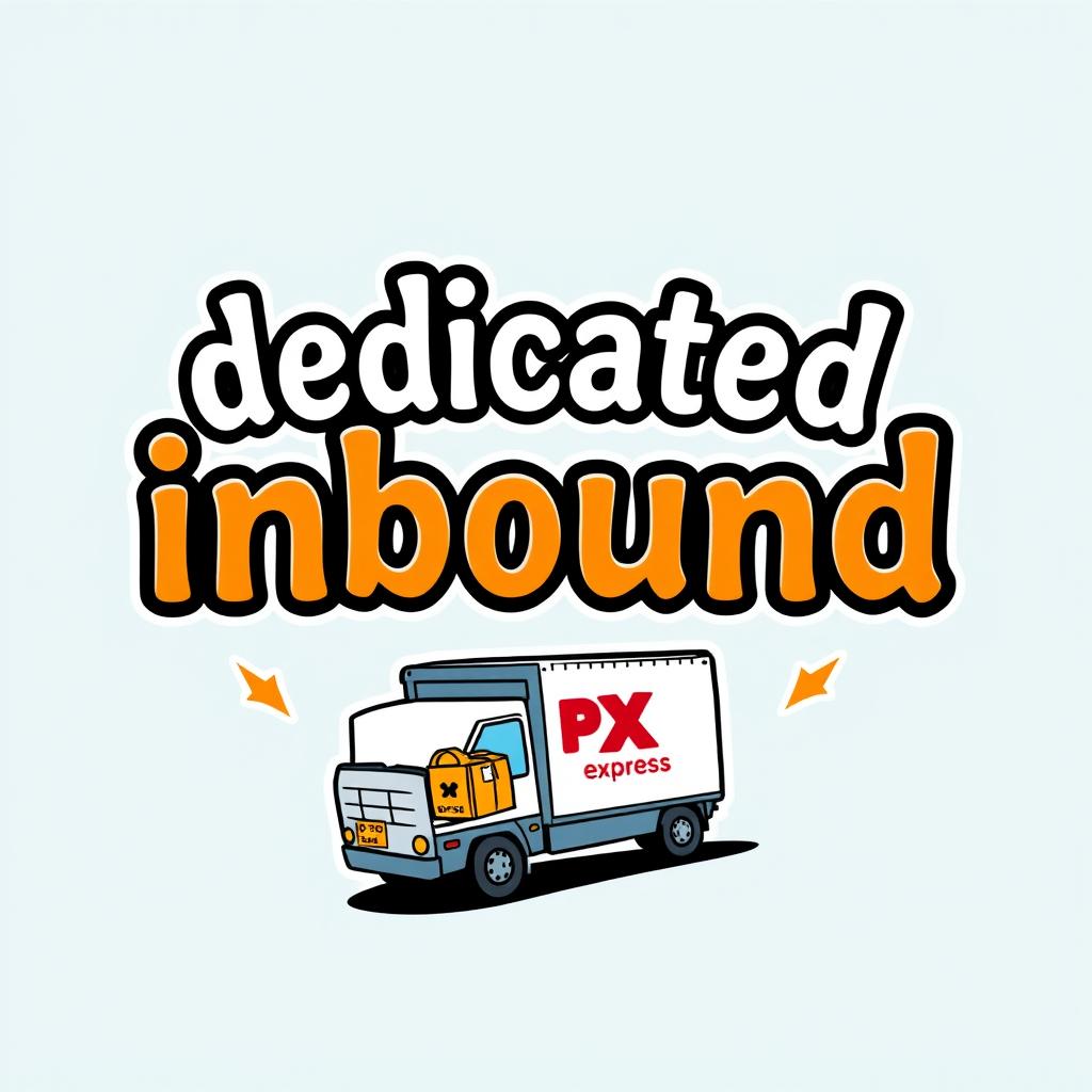 A t-shirt design featuring the words 'dedicated inbound' with a caricature theme of SPX Express