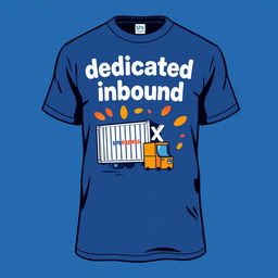 A t-shirt design featuring the words 'dedicated inbound' with a caricature theme of SPX Express