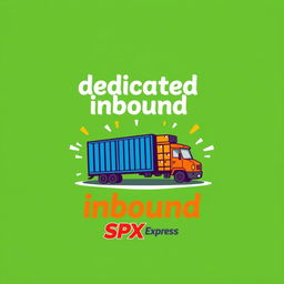 A t-shirt design featuring the words 'dedicated inbound' with a caricature theme of SPX Express