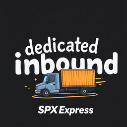 A t-shirt design featuring the words 'dedicated inbound' with a caricature theme of SPX Express