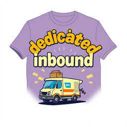 A t-shirt design featuring the words 'dedicated inbound' with a caricature theme of SPX Express