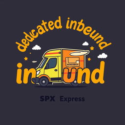 A t-shirt design featuring the words 'dedicated inbound' with a caricature theme of SPX Express