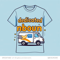 A t-shirt design featuring the words 'dedicated inbound' with a caricature theme of SPX Express