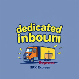 A t-shirt design featuring the words 'dedicated inbound' with a caricature theme of SPX Express