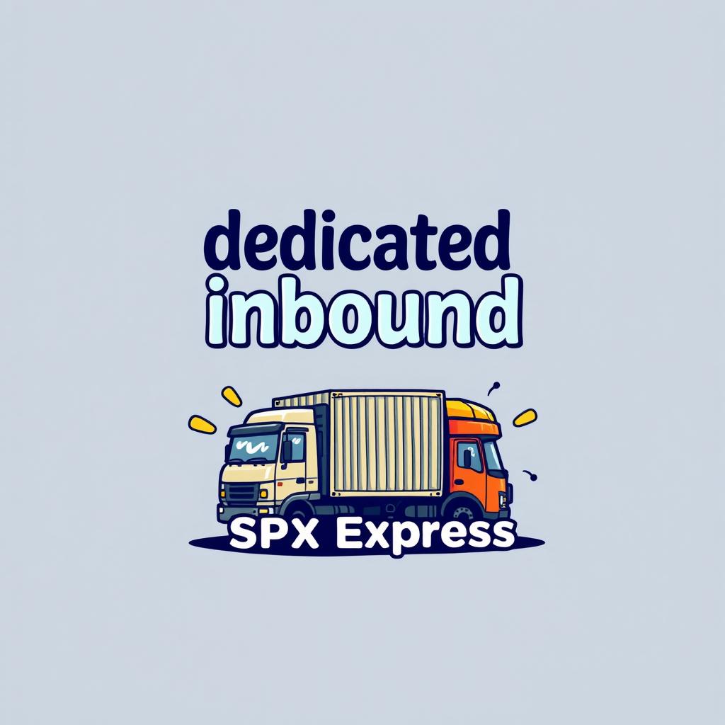 A t-shirt design featuring the words 'dedicated inbound' with a caricature theme of SPX Express