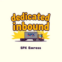 A t-shirt design featuring the words 'dedicated inbound' with a caricature theme of SPX Express