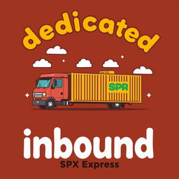 A t-shirt design featuring the words 'dedicated inbound' with a caricature theme of SPX Express