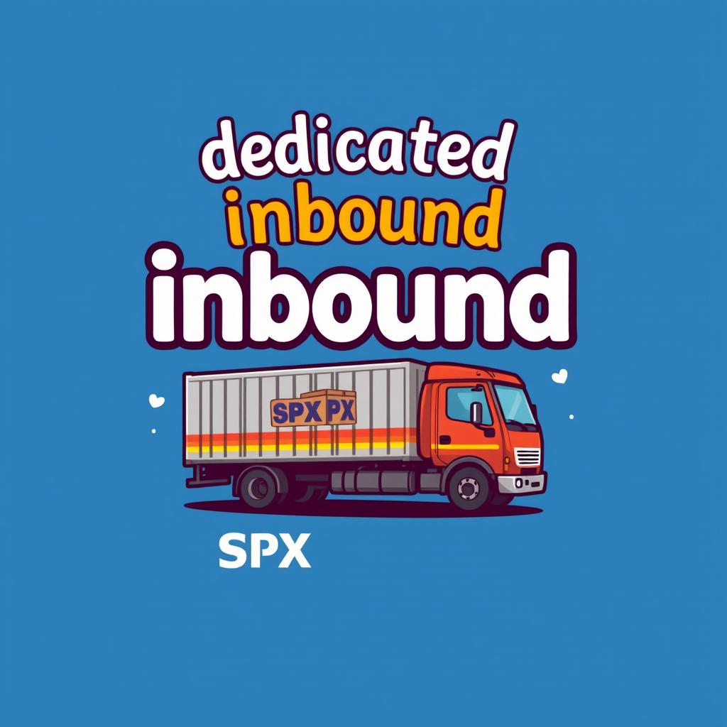 A t-shirt design featuring the words 'dedicated inbound' with a caricature theme of SPX Express