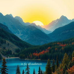 A detailed and visually appealing image suitable for all audiences, showcasing a serene landscape with mountains, a clear blue lake, and a vibrant forest