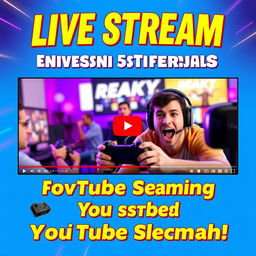 A vibrant and eye-catching YouTube thumbnail for a live stream of a gaming session