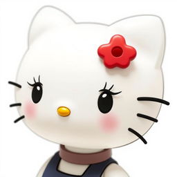 Create an image of Hello Kitty with short black hair, an eyebrow piercing, and doll-like eyelashes