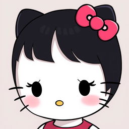 Create an image of Hello Kitty with short black hair, an eyebrow piercing, and doll-like eyelashes