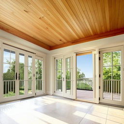 A grand 26ft by 14ft drawing room with 10ft high ceilings. A full-sized French window on the 26ft wall opens onto a sizable 22ft by 8ft outdoor deck.