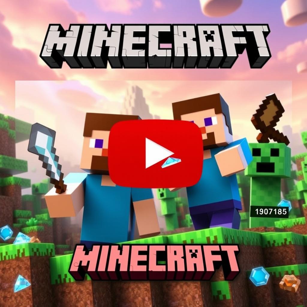 A vibrant and engaging YouTube thumbnail for a Minecraft video