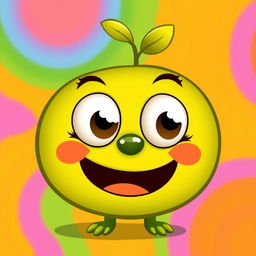 Create an image featuring a cute, anthropomorphic kiwi fruit character with big eyes and a smiling face