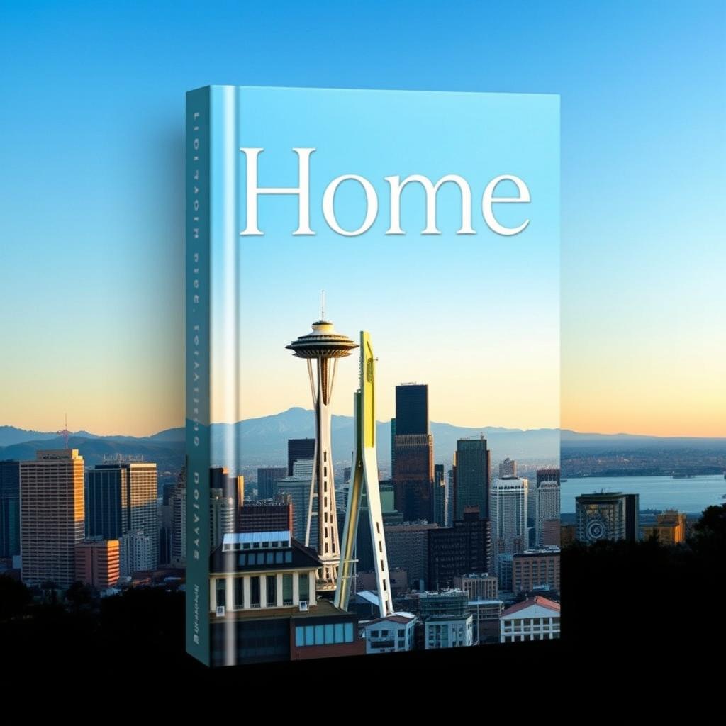 Create a book cover with the title 'Home' featuring a background image of Seattle