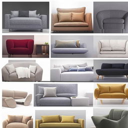 A collection of modern, comfortable and stylish sofa designs with a variety of materials and color schemes.