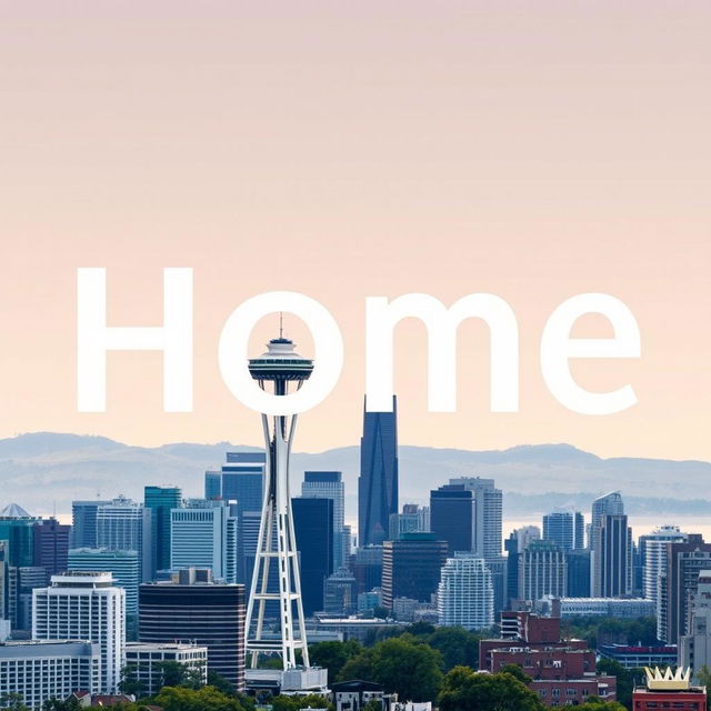 Create a cover with the title 'Home' and a background image of Seattle, USA