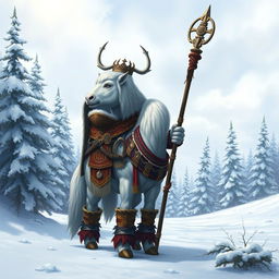 A majestic Northern Clan Chief Centaur standing proudly in a snowy landscape