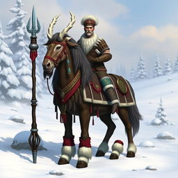 A majestic Northern Clan Chief Centaur standing proudly in a snowy landscape