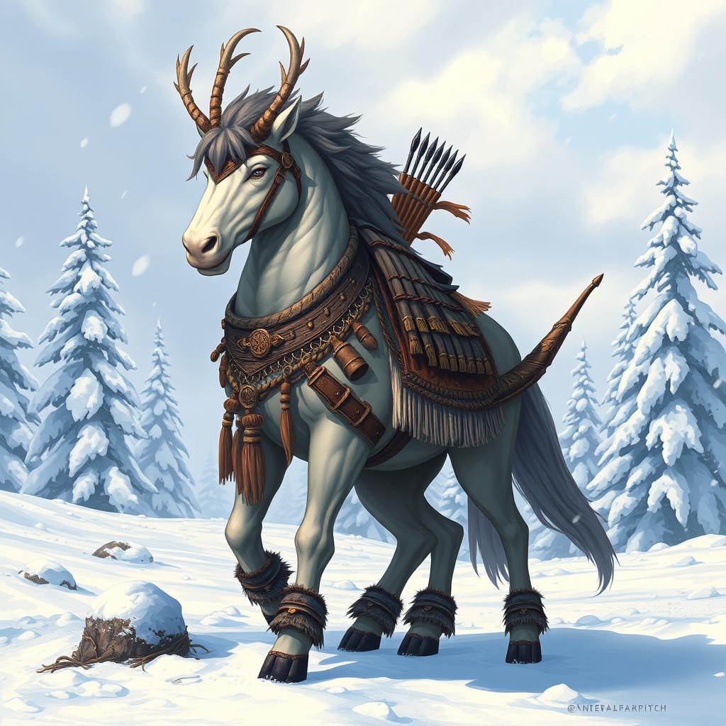 A majestic Northern Centaur standing proudly in a snowy landscape