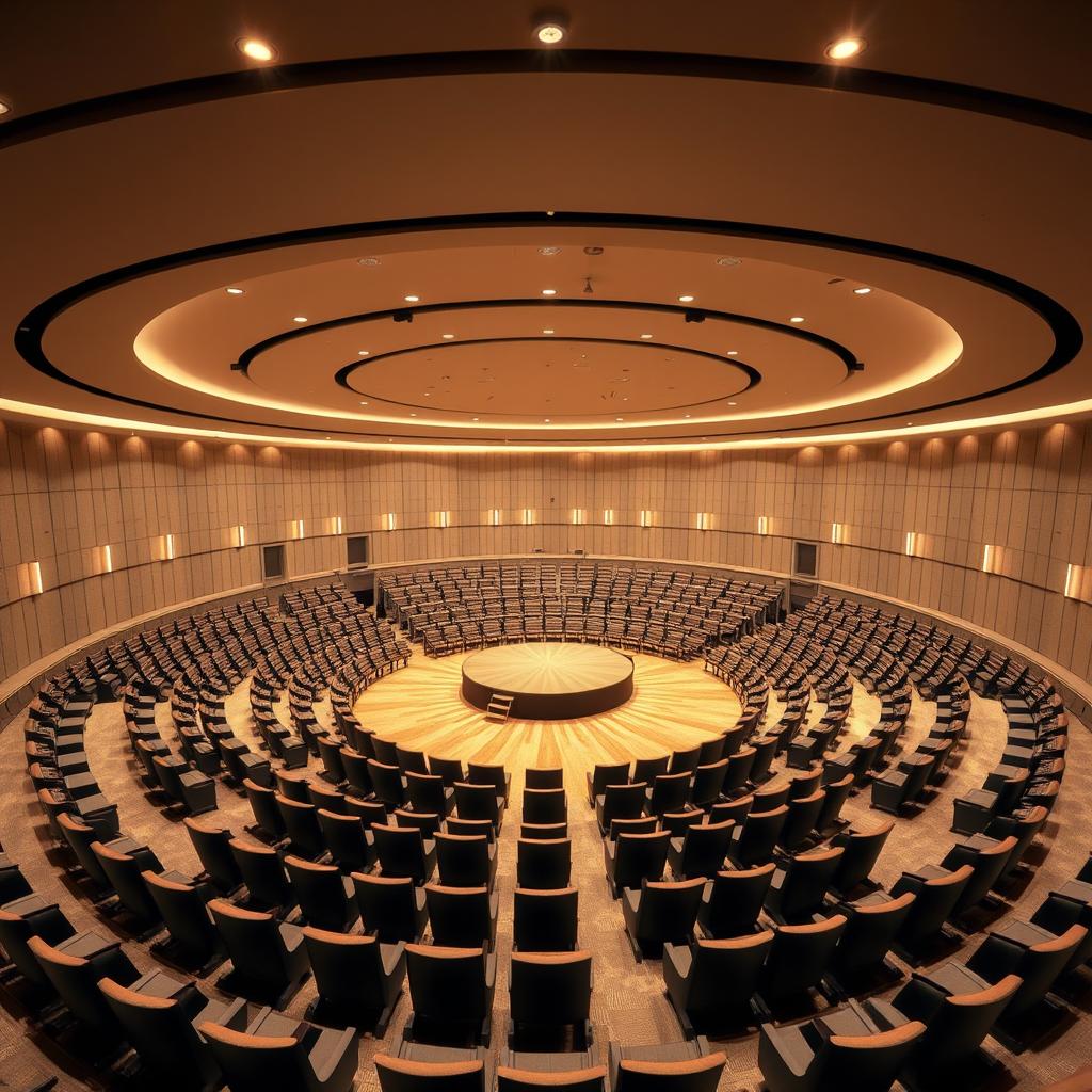 Create a circular auditorium room with a circular stage in the center