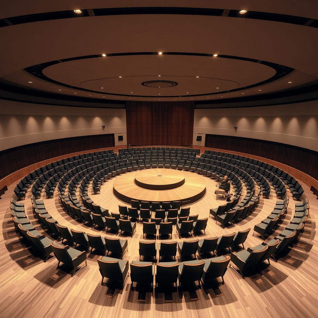 Create a circular auditorium room with a circular stage in the center