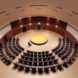 Create a circular auditorium room with a circular stage in the center