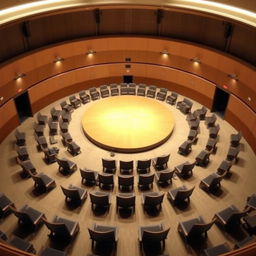 Create a circular auditorium room with a circular stage in the center