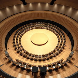 Create a circular auditorium room with a circular stage in the center