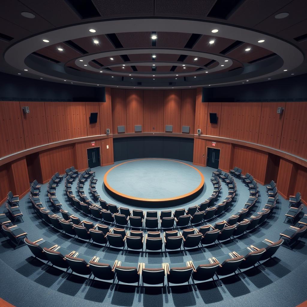 Create a circular auditorium room with a circular stage in the center