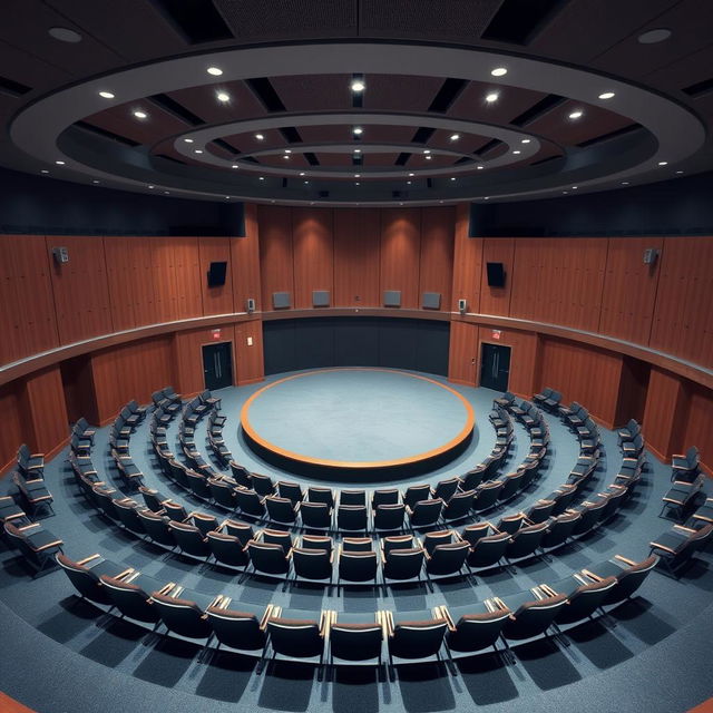 Create a circular auditorium room with a circular stage in the center