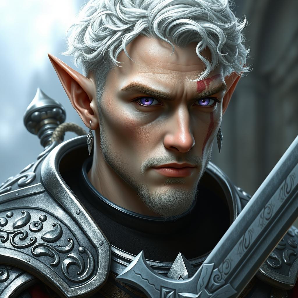 Create a hyper-realistic image of a high fantasy male astral elf paladin