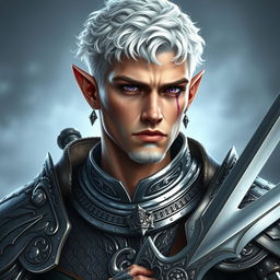 Create a hyper-realistic image of a high fantasy male astral elf paladin