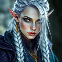 Create a hyper-realistic image of a high fantasy elf woman