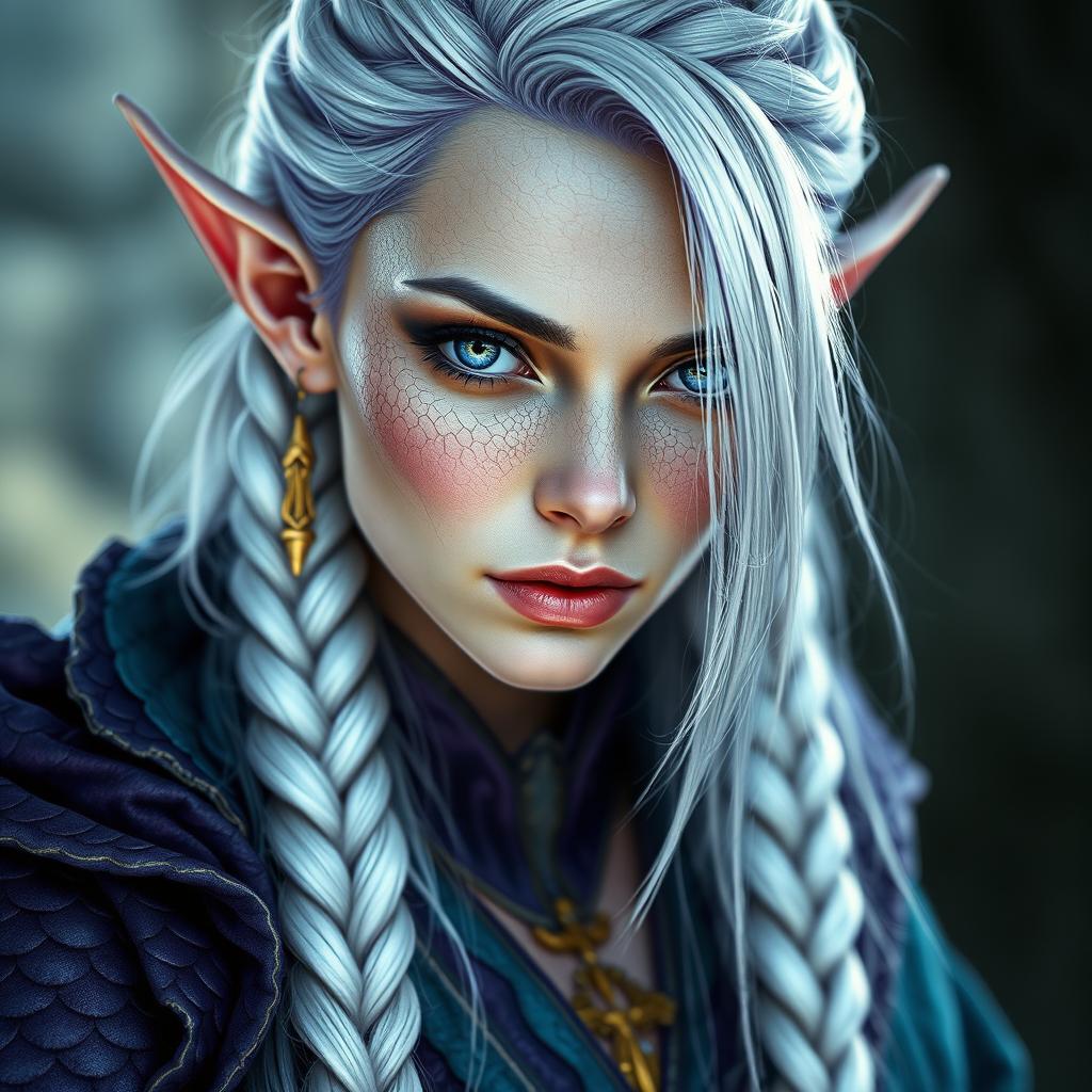 Create a hyper-realistic image of a high fantasy elf woman