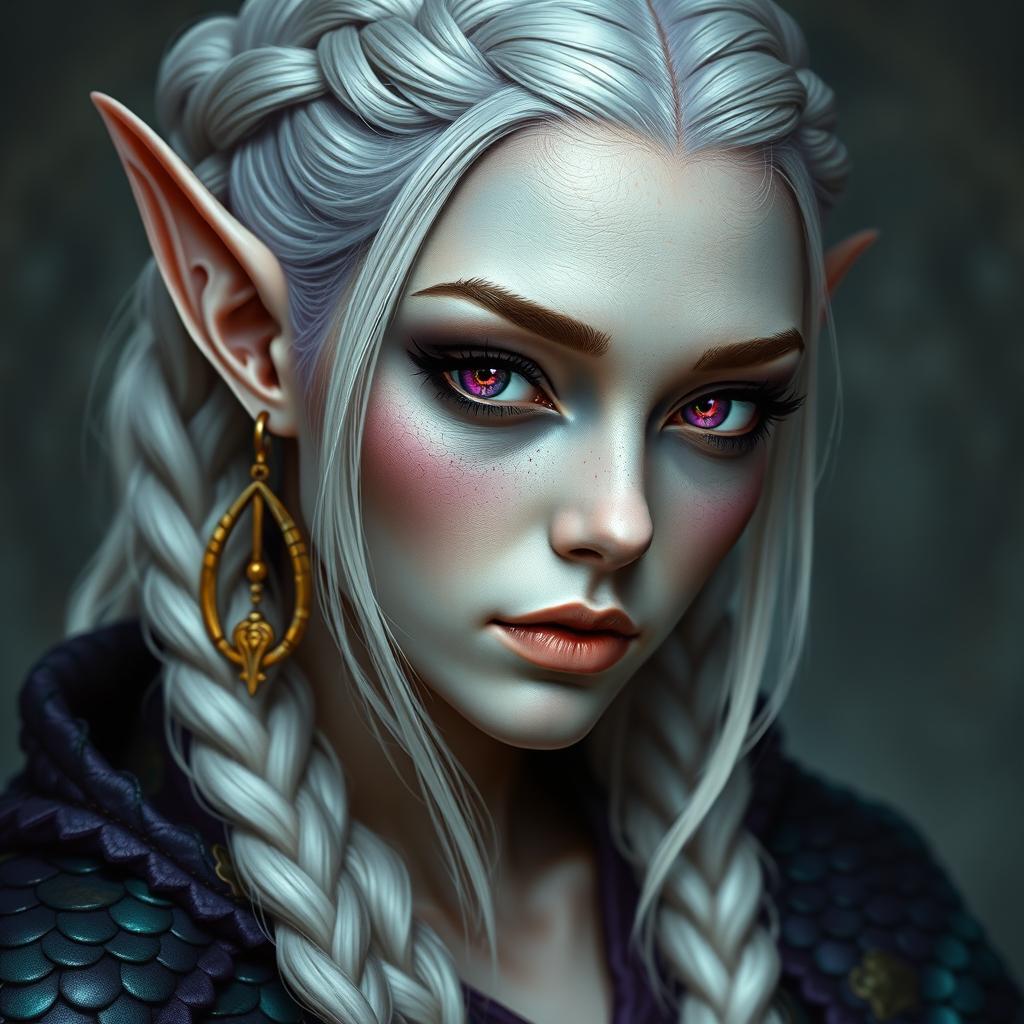 Create a hyper-realistic image of a high fantasy elf woman