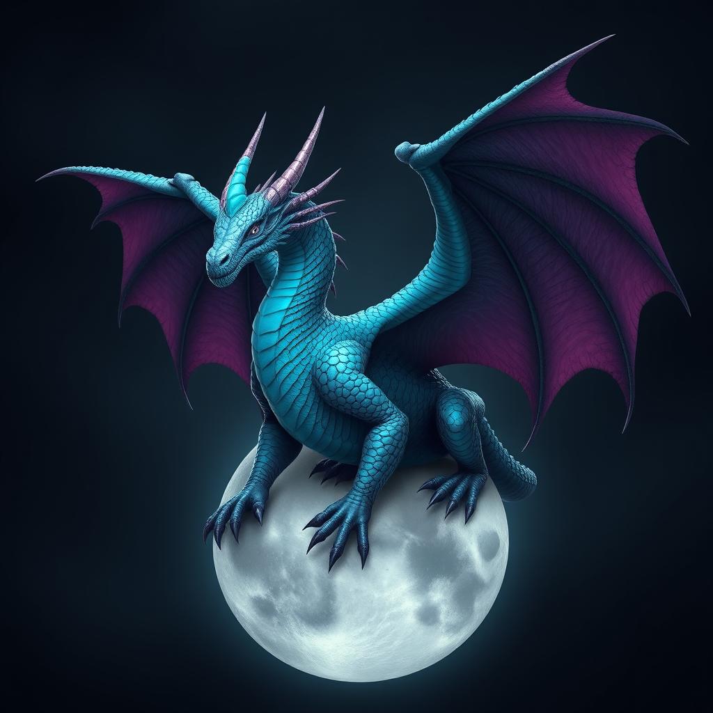 Create a hyper-realistic image of a high fantasy moon dragon