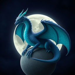 Create a hyper-realistic image of a high fantasy moon dragon