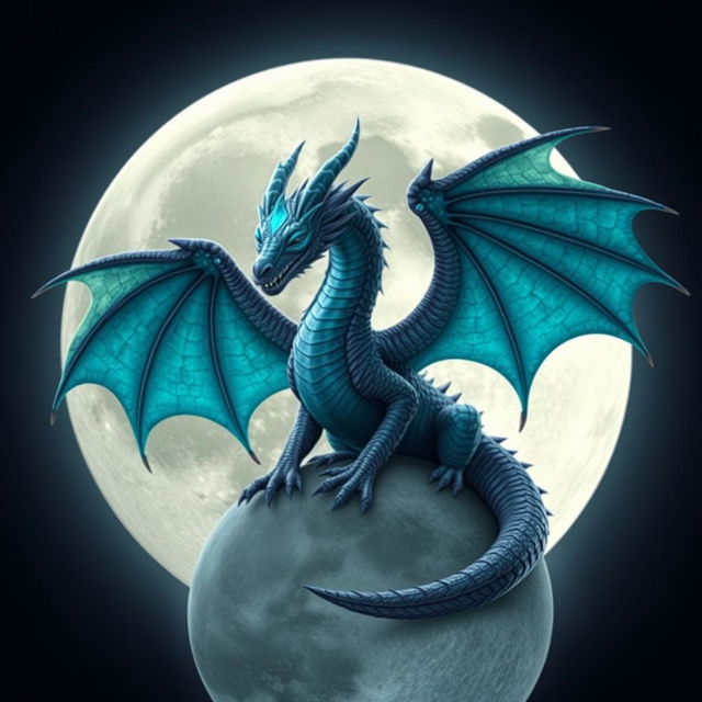 Create a hyper-realistic image of a high fantasy moon dragon