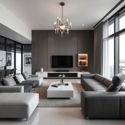 Enhance the modern and minimalist lounge design by incorporating even more contemporary elements