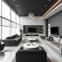 Enhance the modern and minimalist lounge design by incorporating even more contemporary elements