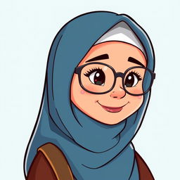 A cartoon depiction of a Muslim woman wearing glasses