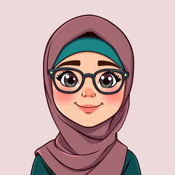 A cartoon depiction of a Muslim woman wearing glasses